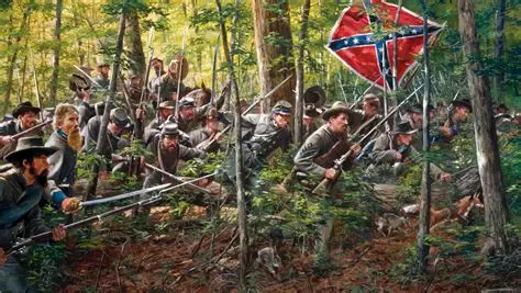 Confederates break from woods flanking Union XI Corps